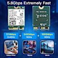 Miniatyrbillede 5 af 5: WIFI 7 BE200 BE200NGW WiFi Kort+Antenne BT 5.4 802.11AX Tri-Band M.2 NGFF Trådløst Netværksadapter f