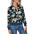 Miniatyrbillede 1 af 5: Dame Langærmet Lynlåsjakke Blomsterprint Slim Fit Casual Jakke til Daglig Udendørs Shopping