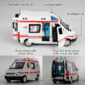 Miniatyrbild 2 av 5: 1:32 Simuleringsmodell Ambulans i Metall, Dra Tillbaka, Ljud och Ljus, Formgjuten Leksaksbil, Polis Specialbil, Barnleksakspresent
