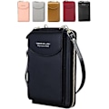 Miniatyrbild 1 av 4: Crossbody Mobilväska för Kvinnor, Äkta Läder Crossbody Väska för Kvinnor Vattentät Mobilficka med Lång Axelrem Dragkedja Kortfack, Liten