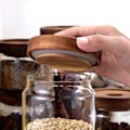Miniatyrbilde 5 av 5: Lufttett glassbeholder Klara beholdere Kornbeholdere Matlagringsflasker Kaffe Te Oppbevaringskrukke med trelokk