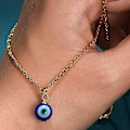 Pikkukuva 2 / 4: Sininen lasisilmäkaulakoru, paha silmä -riipus Silver Clip Beads