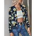 Miniatyrbillede 3 af 5: Dame Langærmet Lynlåsjakke Blomsterprint Slim Fit Casual Jakke til Daglig Udendørs Shopping
