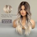 Miniatyrbild 3 av 5: Lång vågig gradient brun till blond peruk för kvinnor, gradientfärgad peruk, lämplig för daglig festrollspel
