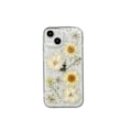Miniatyrbild 1 av 4: Transparent mobilskal för iPhone 16 Pro med pressade äkta blommor, Glittrande söt vit blommig design, Tunt mjukt TPU-skydd
