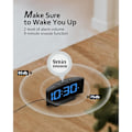 Miniatyrbillede 5 af 5: Digitalt vækkeur til soveværelse, digitalt ur med moderne kurve, tydelige blå LED-cifre, 5 lysstyrkeniveauer + slukket, 2 lydstyrker, 3 blå