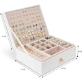 Miniatyrbillede 4 af 5: Smykkeskrin Organizer til halskæder, øreringe, armbånd, ringe, stort PU-læder smykkeskrin med 3 stablebare lag (hvid)