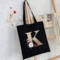 Miniatyrbillede 2 af 5: K)26 Bogstav Trykt sort genanvendelige indkøbsposer, Foldbar Casual Rejse Håndtaske, Skulder Strand Tote Tasker, Shopper taske miljøvenlig super stærk vaskbar