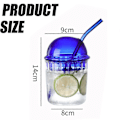 Miniatyrbild 4 av 5: Glasdricksburk med Lock Sugrör Återanvändbar Boba Mugg för Fruktjuicedrycker Iskaffe Smoothie Läsk Mjölk, Randigt Glas, Kleinblå