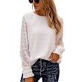 Miniatyrbild 1 av 5: Långärmad Blus Rund Hals Lös Passform Mjukt Andningsbart Enfärgad Dam Casual Topp för Arbete Dejt Shopping