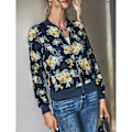 Miniatyrbillede 2 af 5: Dame Langærmet Lynlåsjakke Blomsterprint Slim Fit Casual Jakke til Daglig Udendørs Shopping