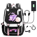 Miniatyrbillede 1 af 4: Aphmau Rygsæk Børn Rygsække Skoletaske med USB-port 1 stk Sort sort