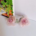 Miniatyrbild 2 av 5: Hårklämmor, Rosa Blomma Hårklämmor Håraccessoarer, Set med 2 Eleganta Handgjorda Organza Kamelia Hårprydnader Bröllopsstylingverktyg