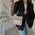 Miniatyrbilde 4 av 4: Kvinners Dusk Trim Jute Strandveske Shopping Bag Med Håndtak Svart