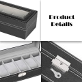 Miniatyrbillede 4 af 5: 6 Slots Læder Urboks Displayboks Organizer Glas Smykkeopbevaring Sort
