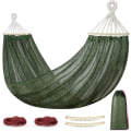 Pikkukuva 1 / 5: Ulkoilma-riippukeinu, Super Pehmeä ja Hengittävä, Verkkoriippukeinu Valmistettu Viileästä Nylonista Puulla ArmyGreen 195*130cm