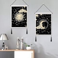 Miniatyrbild 2 av 5: 2-pack Måne och Sol Väggbonader med Tofsar Tarot Banner Svart Väggbonad Bohemisk Stjärna Moln Väggdekor för Sovrum Vardagsrum