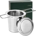 Tesil, 304 rostfritt stål tesil med lock och vikbart handtag, 1-pack
