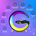 Miniatyrbillede 4 af 5: Smart lys Bluetooth-højttaler med trådløs oplader, dæmpbar nattelys G-højttalerlys, app-styring, RGB-farveskift black