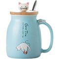 Miniatyrbild 1 av 5: Frukostmugg Present till Vänner Katt Kaffe Mugg Kanin Te Koppen med Lock Sked Blue