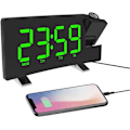 Miniatyrbillede 1 af 5: Projektionsvækkeur LED-skærm 4 justerbar lysstyrke Digitalt radiovækkeur med USB-telefonoplader Vækkeur med 2 alarm snooze-funktion Grøn green