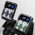 Pikkukuva 4 / 5: Geometrinen vinoneliökuori, yhteensopiva Samsung Galaxy Z Flip 4:n kanssa, PC-kehys ja PU-nahkainen iskunkestävä suojus