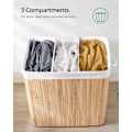 Pikkukuva 4 / 5: Pyykkikori 3 osastolla, irrotettava kansi ja kahvat, 150L taittuva, pyykkitupaan, makuuhuoneeseen, kylpyhuoneeseen, luonnollinen