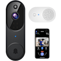Miniatyrbillede 1 af 5: 1080p trådløs videodørklokke + indendørs ringklokke, 2-vejs lyd, nattesyn, AES-128 skylagring, realtidsalarmer, smart home-beskyttelse