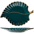 Miniatyrbillede 1 af 5: Dekorativ Bakke Blade Nøglebakke Hvid Smykkebakke Dekorativ Keramisk Skål til Nøgler Smykker Porcelæn Dekorativ Bakke Gaveplade Dark green
