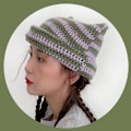 Miniatyrbild 3 av 5: Fairy Beanie Y2K Katt i Hatt - Randig Virkad Slouchy Beanie Hatt Vinter Varm Stickad Mössa Huvudbonader Tillbehör color 3