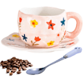 Miniatyrbilde 1 av 5: Kaffekoppsett med underkopp Muggegaver til kvinner Bursdag Keramikkkopp 250 ml Kaffekopp med underkopp Bursdagsgave til kvinner color 1