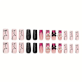 Pikkukuva 3 / 5: Pink Press on Nails Medium Square, Press ons French Nail Art Tips Glue on Nails Full Cover False Nails
