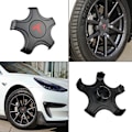 Miniatyrbilde 3 av 4: 4 stk Tesla hjulkapselsett for originale standardfelger senterkapsler navkapsler - Tesla Model 3 (Titanium Deep Gray med rød T-logo)