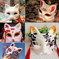 Miniatyrbild 2 av 4: DIY tomma kattmasker, 6-pack omålade rena vita graffiti ansiktsmasker katt vit pappersmask med målarpenslar för dekorationshantverk