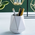 Miniatyrbillede 2 af 5: Keramisk Pæn Blyantsholder Stativ Guld Linie Blyantkop Pot Skrivebordsarrangør Makeup Penselholder