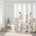 Miniatyrbillede 2 af 5: Bruseforhæng, stofbruseforhæng foret blomsterhvidt bruseforhæng -  Vandtæt badeværelsesbruseforhæng