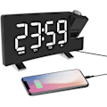 Miniatyrbillede 1 af 5: Projektionsvækkeur LED-skærm 4 justerbar lysstyrke Digitalt radiovækkeur med USB-telefonoplader Vækkeur med 2 alarm snooze-funktion Grøn White