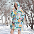 Miniatyrbilde 2 av 5: Oversized teppehettegenser, voksen kvinner fleece bærbart teppe varmt og koselig gigantisk hettegenser myk genser for kvinner og menn Zebra