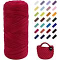 Miniatyrbilde 1 av 5: 400g Elastisk Stoff Garn til Strikking av T-skjorte, Tykt Heklegarn, til Hekling av Vesker/Kurver/Tepper, DIY Håndverk maroon red