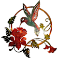 Miniatyrbild 1 av 5: Runda Metall Kolibri Silhuett Väggdekor, Metall Väggkonst Dekor, för Vardagsrum Sovrum Red