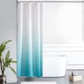Hvit og sjøblå muggresistent polyester stoff badeforheng vaskbart for våtrom baderom smal 35x72 tommer