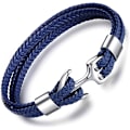 Pikkukuva 1 / 4: Miesten ja naisten rannekoru, käsintehty lehmännahkainen käärekoru, monikerroksinen vintage-ankkurirannekoru, 3 kokoa Silver Blue 21CM
