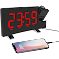Miniatyrbillede 1 af 5: Projektionsvækkeur LED-skærm 4 justerbar lysstyrke Digitalt radiovækkeur med USB-telefonoplader Vækkeur med 2 alarm snooze-funktion Grøn red