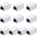 Miniatyrbillede 1 af 5: 10 stk. RJ45-kobling, Ethernet-forlængeradapter netværksforbindelse til Cat7/6/5e/Cat5 Ethernet-netværkskabelkobling hun til hun (hvid)