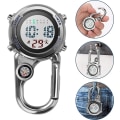 Miniatyrbillede 4 af 5: Karabinhage Ur Digitalt Clip-on Quartz Ur Multifunktionelt Karabinhage FOB Ur Lysende Urskive Kompas Karabinhage Ur med Kompas（blå）