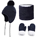 Miniatyrbild 1 av 5: Hatt- och Halsduksset för Pojkar och Flickor Vinter Söt Mjuk Varm Beanie Hatt Fleece Halsduk och Vantar Set Vintertillbehör (4-6 År)