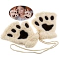 Miniatyrbilde 2 av 4: Hanske med halve fingre, katte- og bjørneklo-trykk, varme vinterfesterhansker, beige, beige