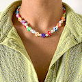 Miniatyrbild 3 av 5: Boho Smiley Flerskiktade Pärlhalsband Med Strand Armband, Leende Ansikte Blommor Hjärta Pärlor Pärla Stackabl(Slumpmässig Stil)