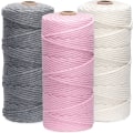 Miniatyrbilde 1 av 5: 3 Ruller Makrame-Snøre 3mmx100m, DIY Håndverkssnor Bomulls Tau for Veggdekor, Plantehengere, Håndverk, Strikking, Dekorative Prosjekter Light gray + light pink + beige
