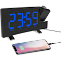 Miniatyrbillede 1 af 5: Projektionsvækkeur LED-skærm 4 justerbar lysstyrke Digitalt radiovækkeur med USB-telefonoplader Vækkeur med 2 alarm snooze-funktion Grøn blue